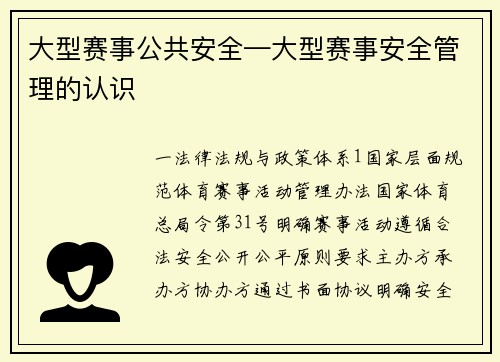 大型赛事公共安全—大型赛事安全管理的认识